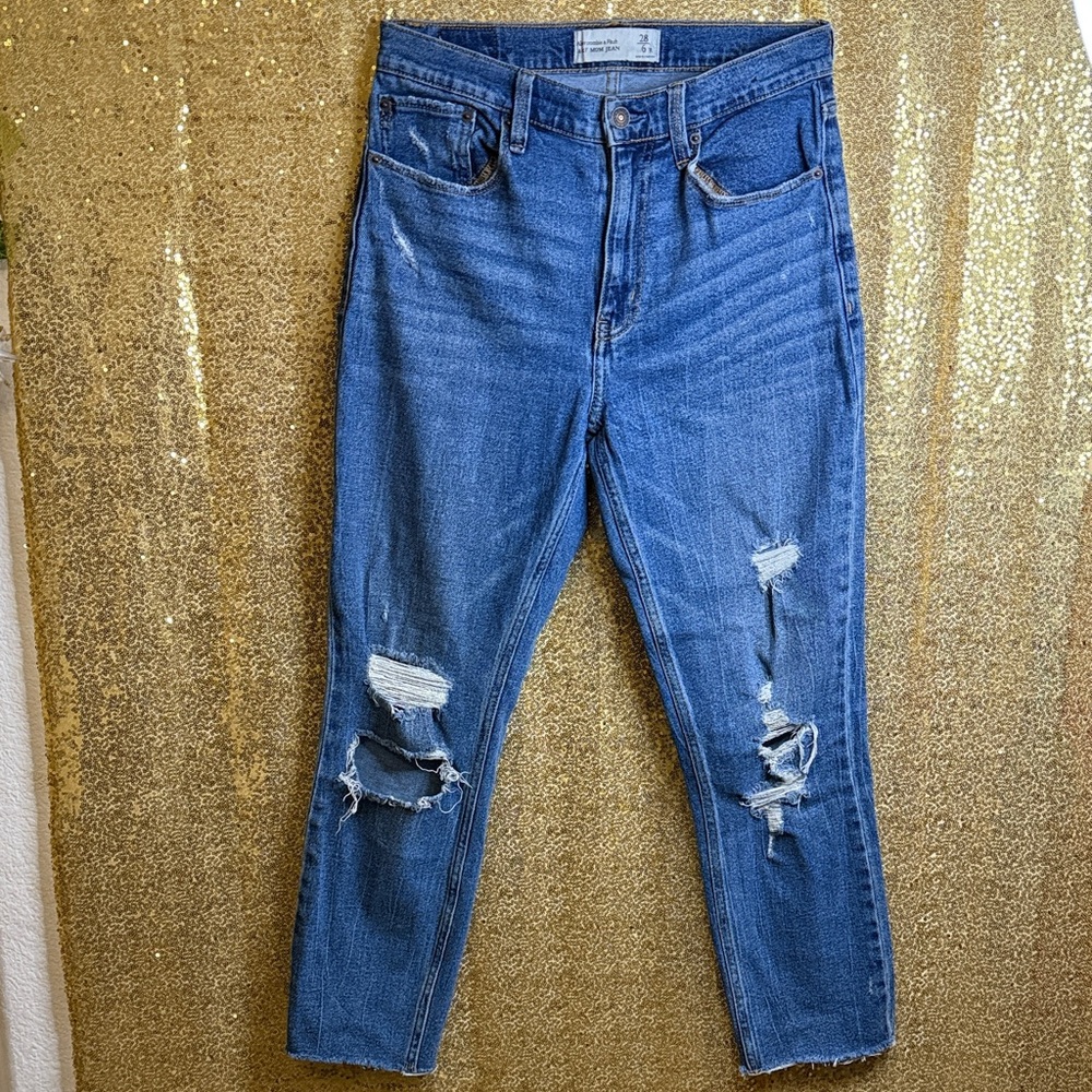 Abercrombie & Fitch Ripped Blue Ankle Jeans